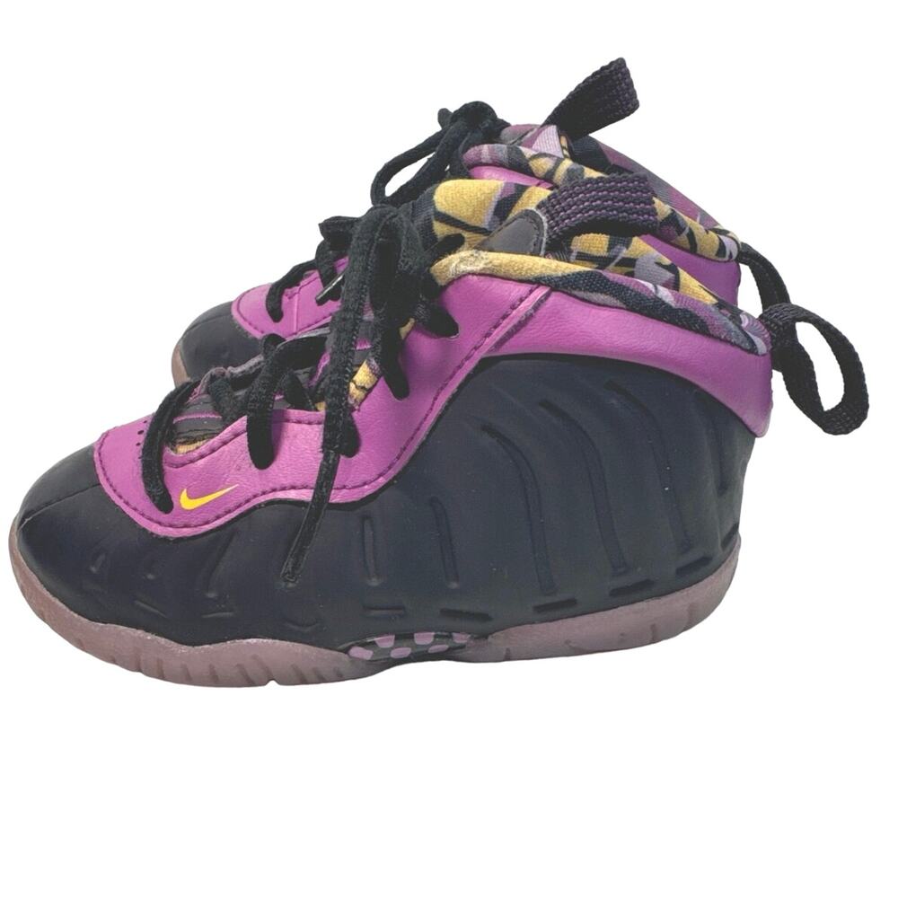 Nike Little Posite One Cave Purple Vivid Sulfur Kids Size 6C - Picture 2 of 5